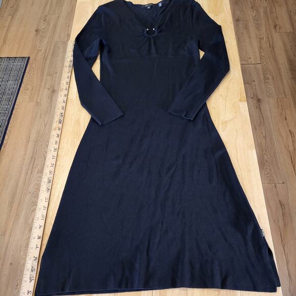 BCBGMAXAZRIA Black Maxi Bodycon Long Sleeve Dress Silver Circle Bust M - Picture 1 of 12